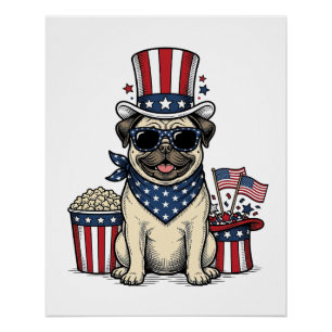 Patriotic Pug Vintage Engraving Dog Shirt Design_1 Poster