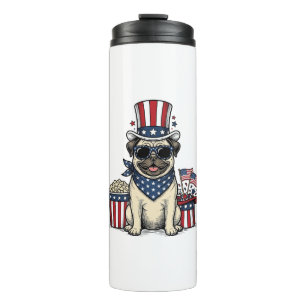 Patriotic Pug Vintage Engraving Dog Shirt Design_1 Thermal Tumbler