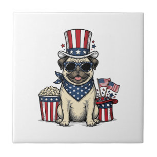 Patriotic Pug Vintage Engraving Dog Shirt Design_1 Tile