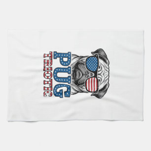 Patriotic Pug Vintage Engraving Shirt Design_1 Tea Towel