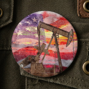 Patriotic Pumpjack at Sunset Pastel Drawing Art 6 Cm Round Badge