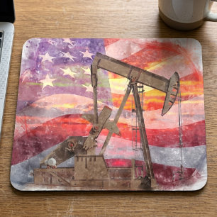 Patriotic Pumpjack at Sunset Pastel Drawing Art Mouse Pad