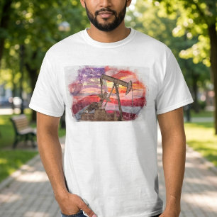 Patriotic Pumpjack at Sunset Pastel Drawing Art T-Shirt