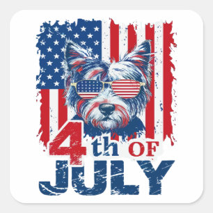 Patriotic Pup Celebrate 4th July Independence Day Square Sticker