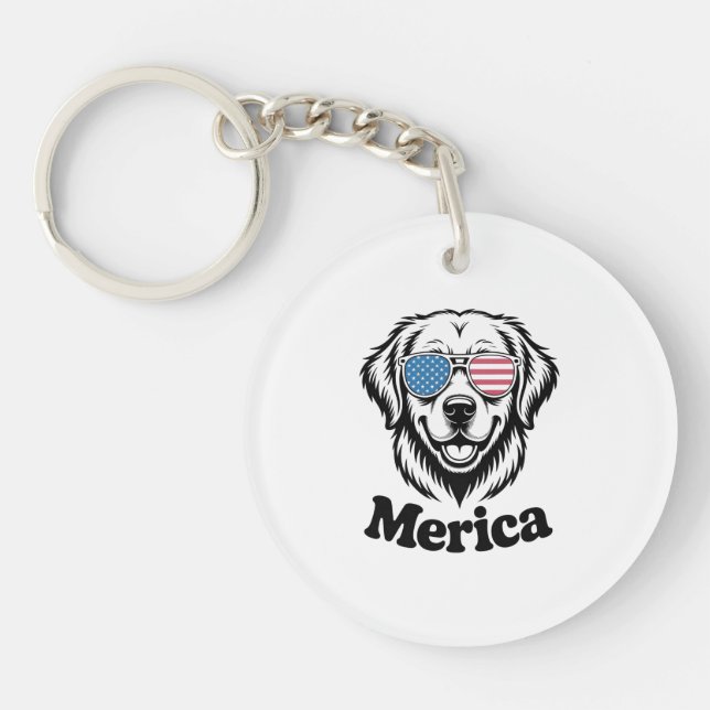 "Patriotic Pup in Shades – 4th of July Dog Pride!" Key Ring (Front)