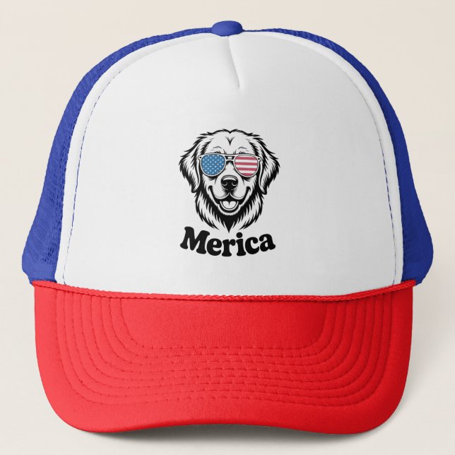 "Patriotic Pup in Shades – 4th of July Dog Pride!" Trucker Hat (Front)