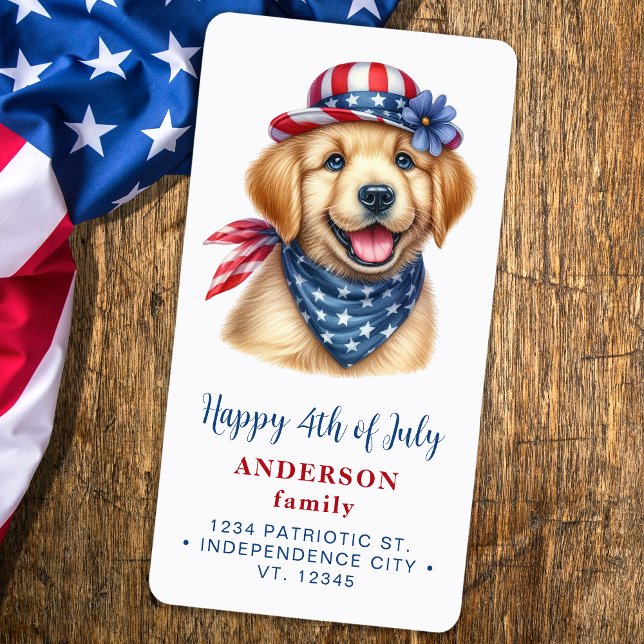 Patriotic Puppy Dog Red White Blue Return Address Label (Creator Uploaded)