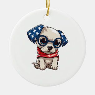 Patriotic Puppy - Style 13 Ceramic Tree Decoration