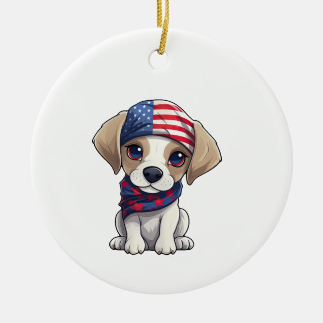 Patriotic Puppy - Style 14  Ceramic Tree Decoration (Front)