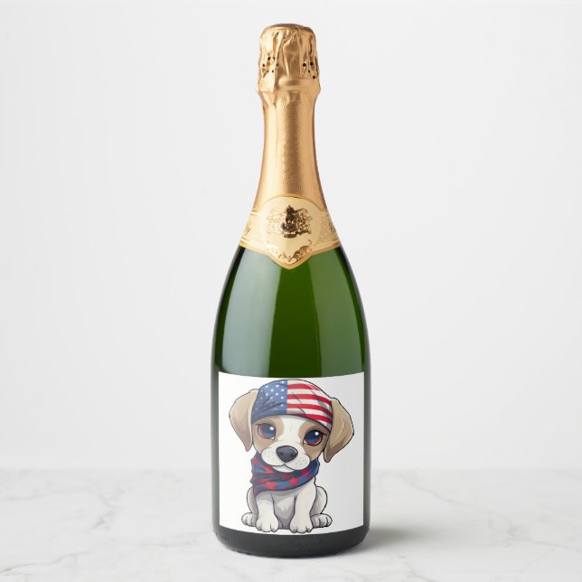 Patriotic Puppy - Style 14  Sparkling Wine Label (Front)