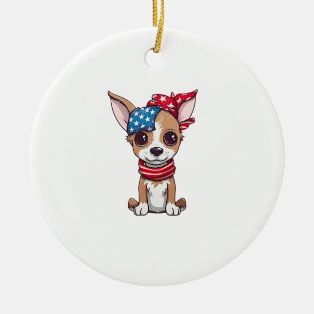 Patriotic Puppy - Style 4 Ceramic Tree Decoration (Front)