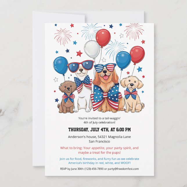 Patriotic Pups 4th of July Invitation (Front)