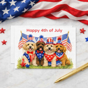 Patriotic Pups: Doodle Dogs 4th of July Holiday Postcard