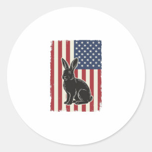 Patriotic Rabbit American Flag Vintage Engraving S Classic Round Sticker