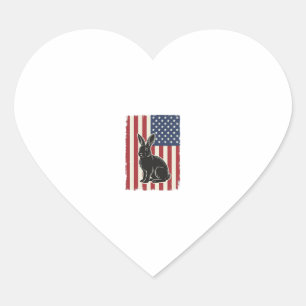 Patriotic Rabbit American Flag Vintage Engraving S Heart Sticker
