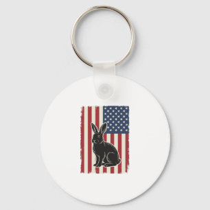 Patriotic Rabbit American Flag Vintage Engraving S Key Ring