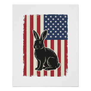 Patriotic Rabbit American Flag Vintage Engraving S Poster