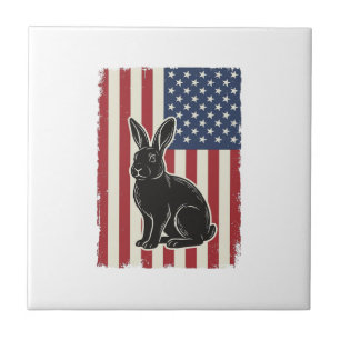Patriotic Rabbit American Flag Vintage Engraving S Tile