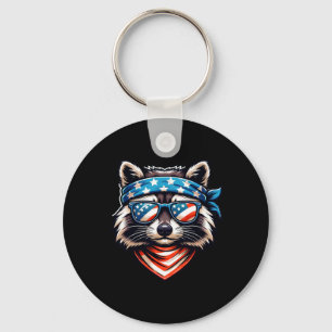 Patriotic Racoon 4th Of July American Flag Trash Key Ring
