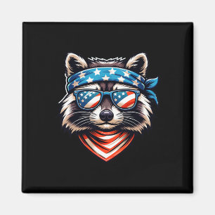 Patriotic Racoon 4th Of July American Flag Trash  Magnet