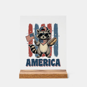 Patriotic Racoon America Vintage Shirt Design_1 Acrylic Sign