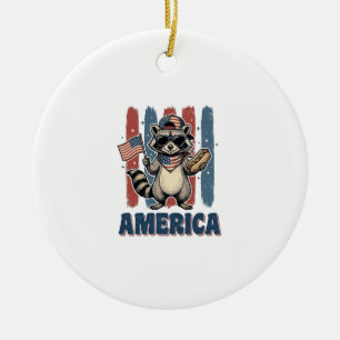 Patriotic Racoon America Vintage Shirt Design_1 Ceramic Tree Decoration