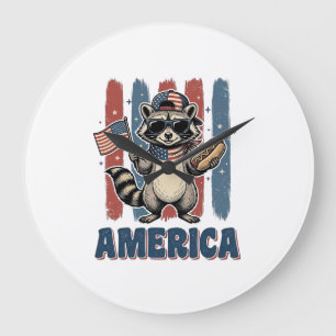 Patriotic Racoon America Vintage Shirt Design_1 Large Clock
