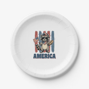 Patriotic Racoon America Vintage Shirt Design_1 Paper Plate