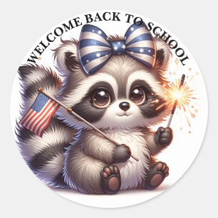 Patriotic Racoon Back To School Classic Round Sticker
