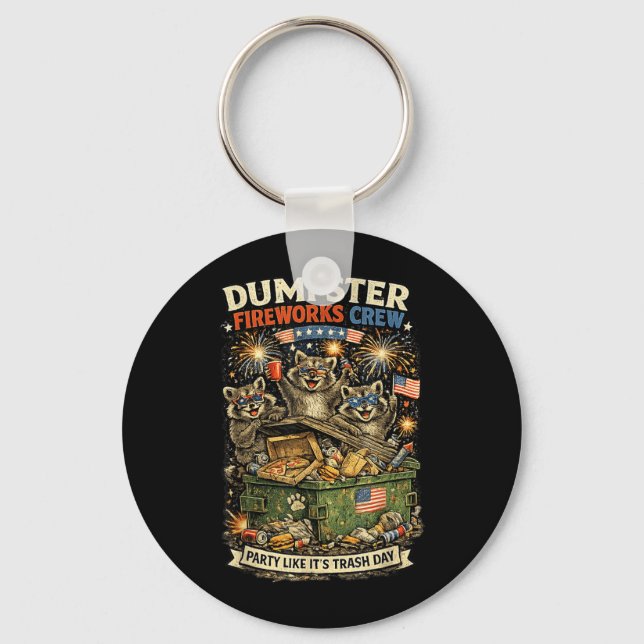 Patriotic Racoon Dumpster Fireworks Crew July 4th Key Ring (Front)