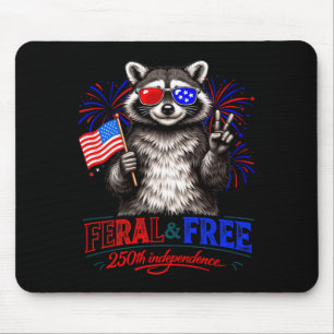 Patriotic Racoon Feral And Free 250th Mouse Pad