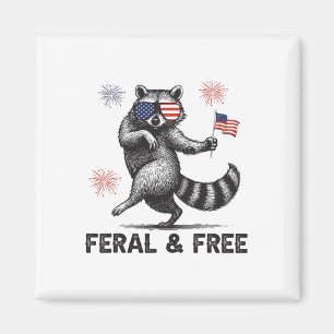 Patriotic Racoon Feral But Free Usa Flag 4th Of J Magnet