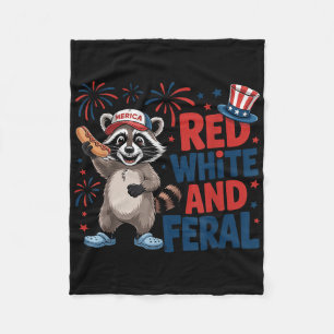 Patriotic Racoon Merica Usa 4th Of July Red White Fleece Blanket