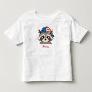 Patriotic Racoon Red White Blue Cap Name Toddler T-Shirt