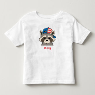 Patriotic Racoon Red White Blue Cap Name Toddler T-Shirt