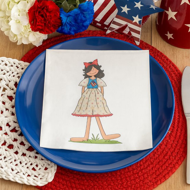 Patriotic Rag Doll Girl Americana Folk Napkin (Creator Uploaded)