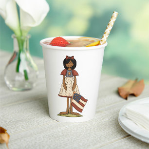 Patriotic Rag Doll Girl Americana Folk  Paper Cups