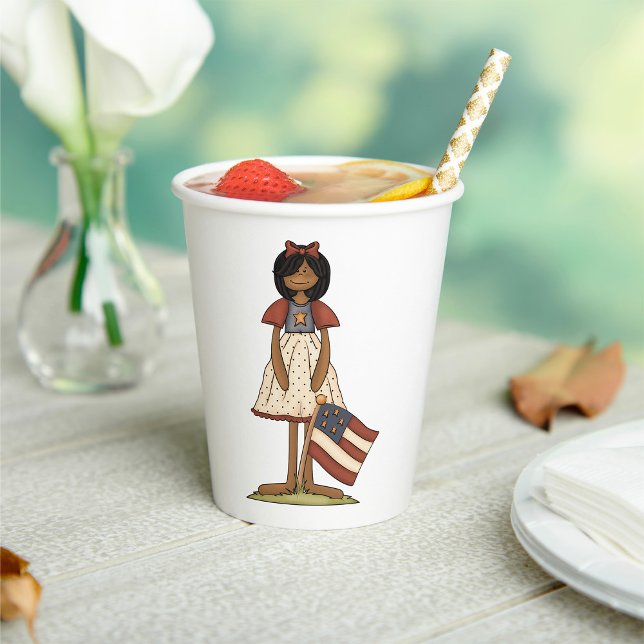 Patriotic Rag Doll Girl Americana Folk  Paper Cups (Creator Uploaded)