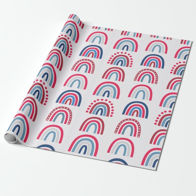 Patriotic Rainbow Pattern Wrapping Paper (Unrolled)