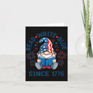Patriotic Read White Blue Gnome Reading Books Card