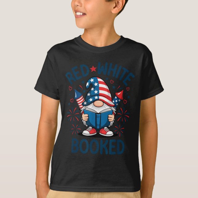 Patriotic Reader Red White Booked Firework T-Shirt (Front)