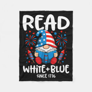 Patriotic Reading Gnome Fireworks USA Bookworm Fleece Blanket