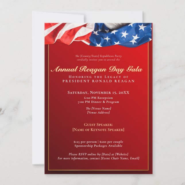 Patriotic Reagan Day Gala Republican Fundraiser Invitation (Front)