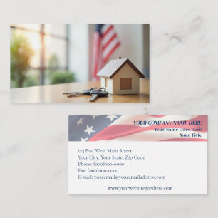 Patriotic Real Estate with House and Keys Business Card