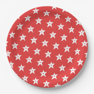 Patriotic Red and White Stars with Hearts Paper Plate