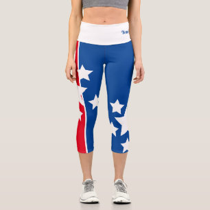Patriotic Red Blue Name Quote  Capri Leggings