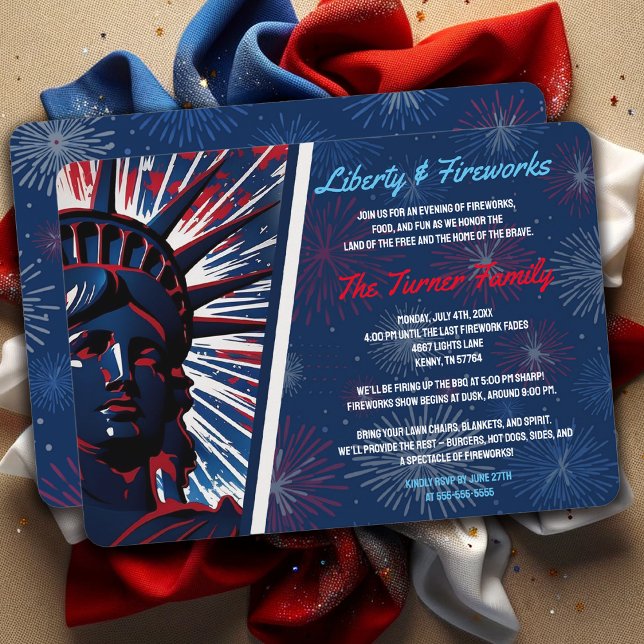 Patriotic Red Blue Statue of Liberty 4th of July Invitation (Creator Uploaded)