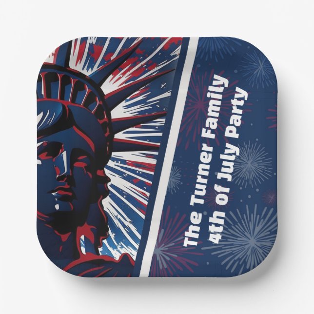 Patriotic Red Blue Statue of Liberty 4th of July Paper Plate (Front)