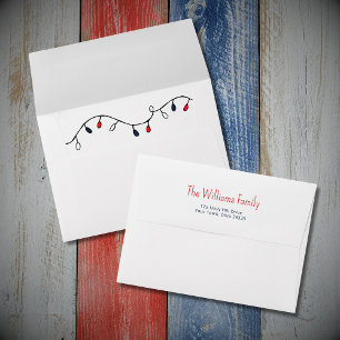 Patriotic Red Blue String Lights Return Address Envelope