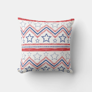 Patriotic red blue tribal, American symbols. Cushion